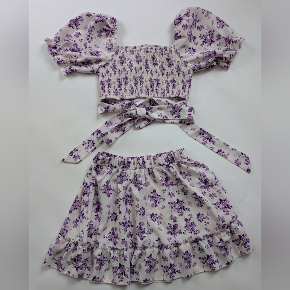 SHEIN White and Purple Floral Two-piece Mini Skirt & Top - Picture 5 of 5